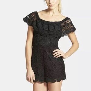Astr The Label Black Crochet Lace Romper Witchy Goth Boho Jumpsuit Festival Y2K